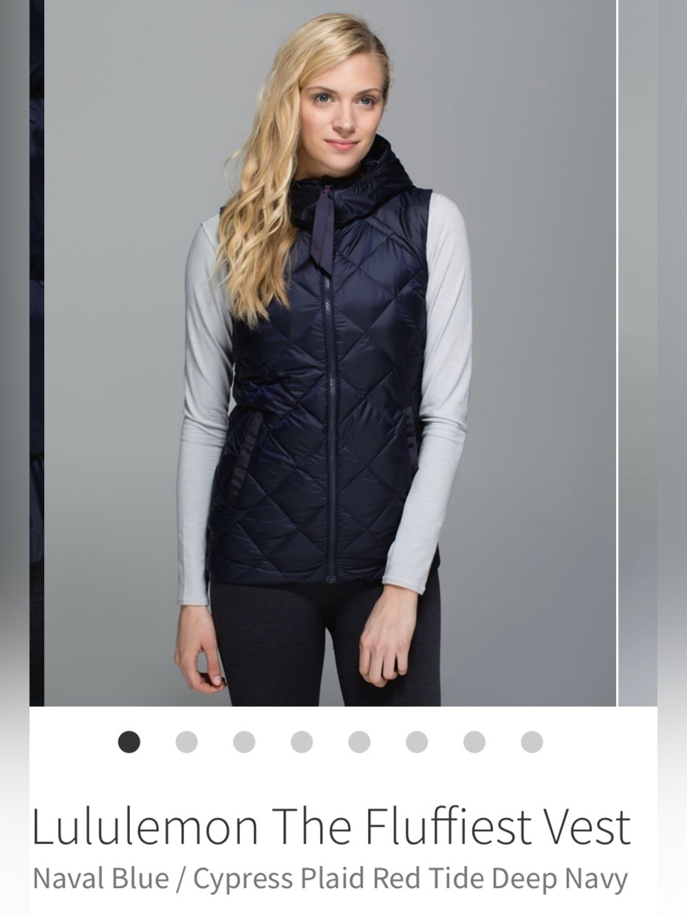 Lululemon Fluffiest Reversible Goose Down Navy Plaid Red Hooded Vest Size 12